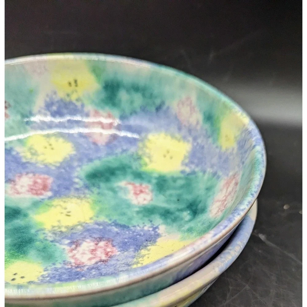 Set/2 Vintage‎ Christian Ridge Pottery Spongware Soup Cereal Bowl 7